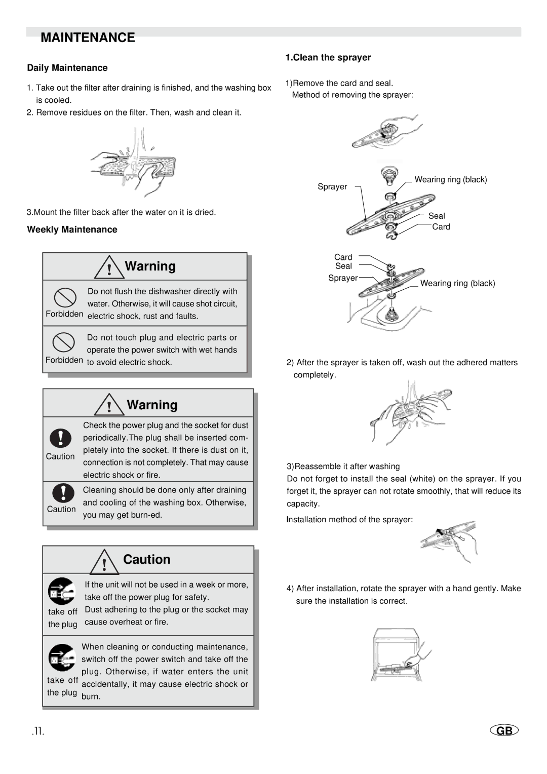 Haier WQP4-1A manual Daily Maintenance, Clean the sprayer, Weekly Maintenance 