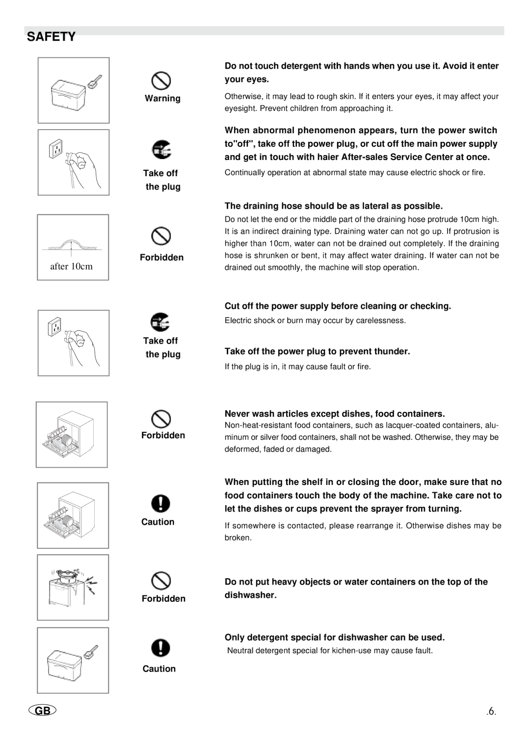 Haier WQP4-1A manual Take off the plug Forbidden, Draining hose should be as lateral as possible 