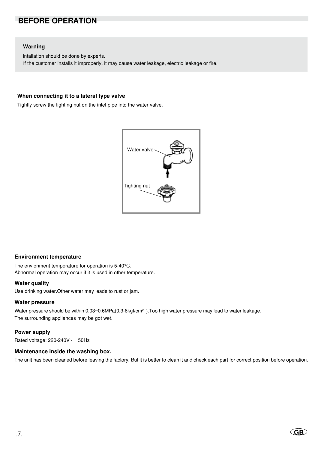 Haier WQP4-1A manual Before Operation 