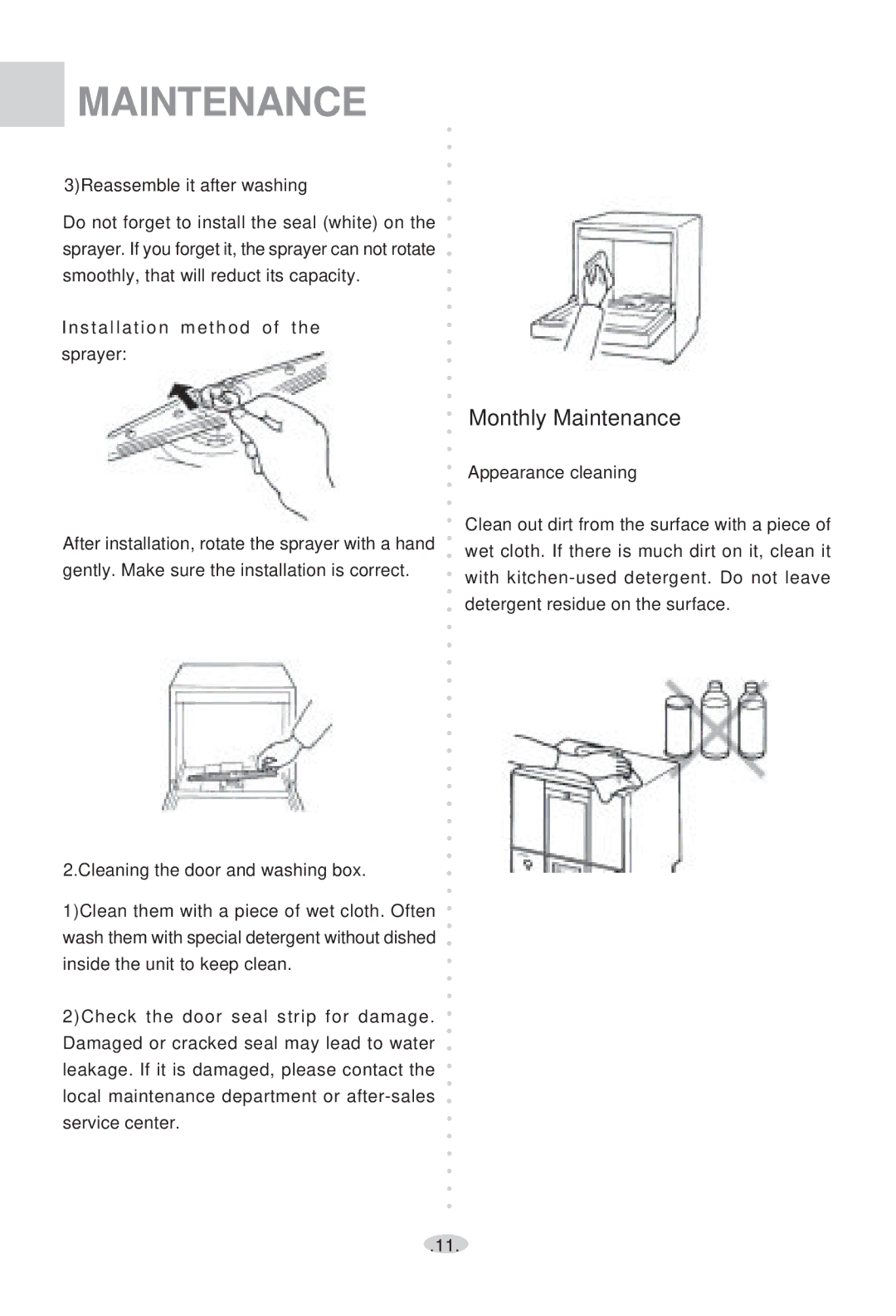 Haier WQP4-2000N user manual Monthly Maintenance 