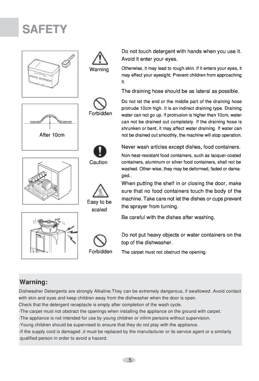Haier WQP4-2000N user manual Safety, Do not touch detergent with hands when you use it, scaled 