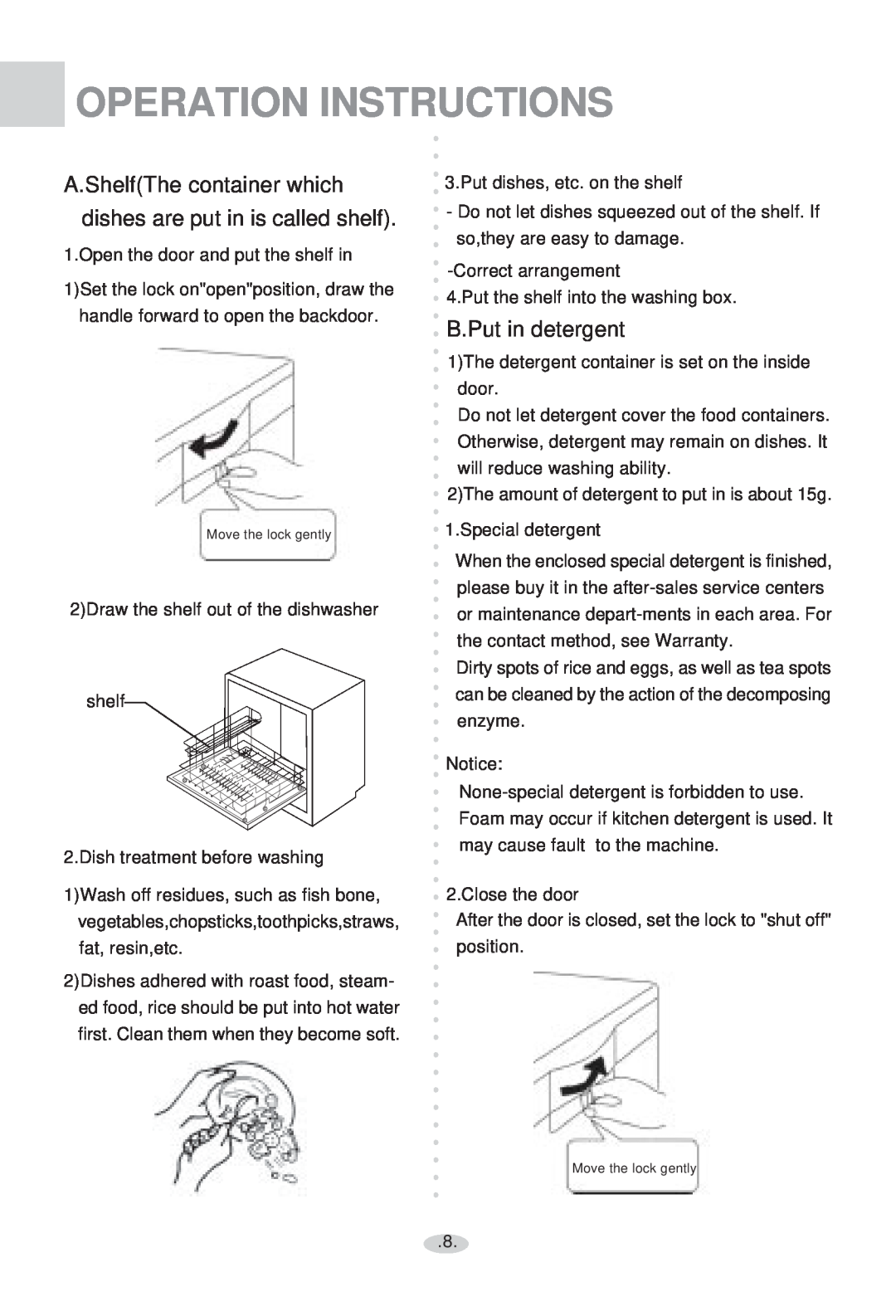 Haier WQP4-2000N Operation Instructions, A.ShelfThe container which dishes are put in is called shelf, B.Put in detergent 