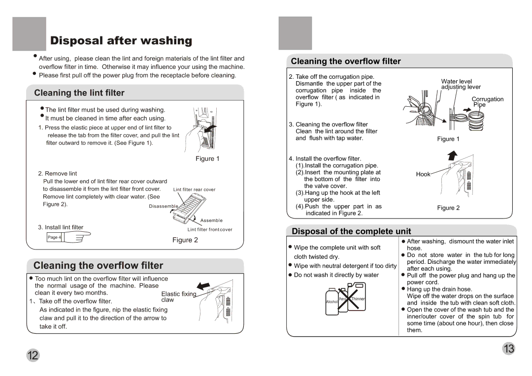 Haier XPB10-LAP user manual Disposal after washing, Cleaning the lint filter 