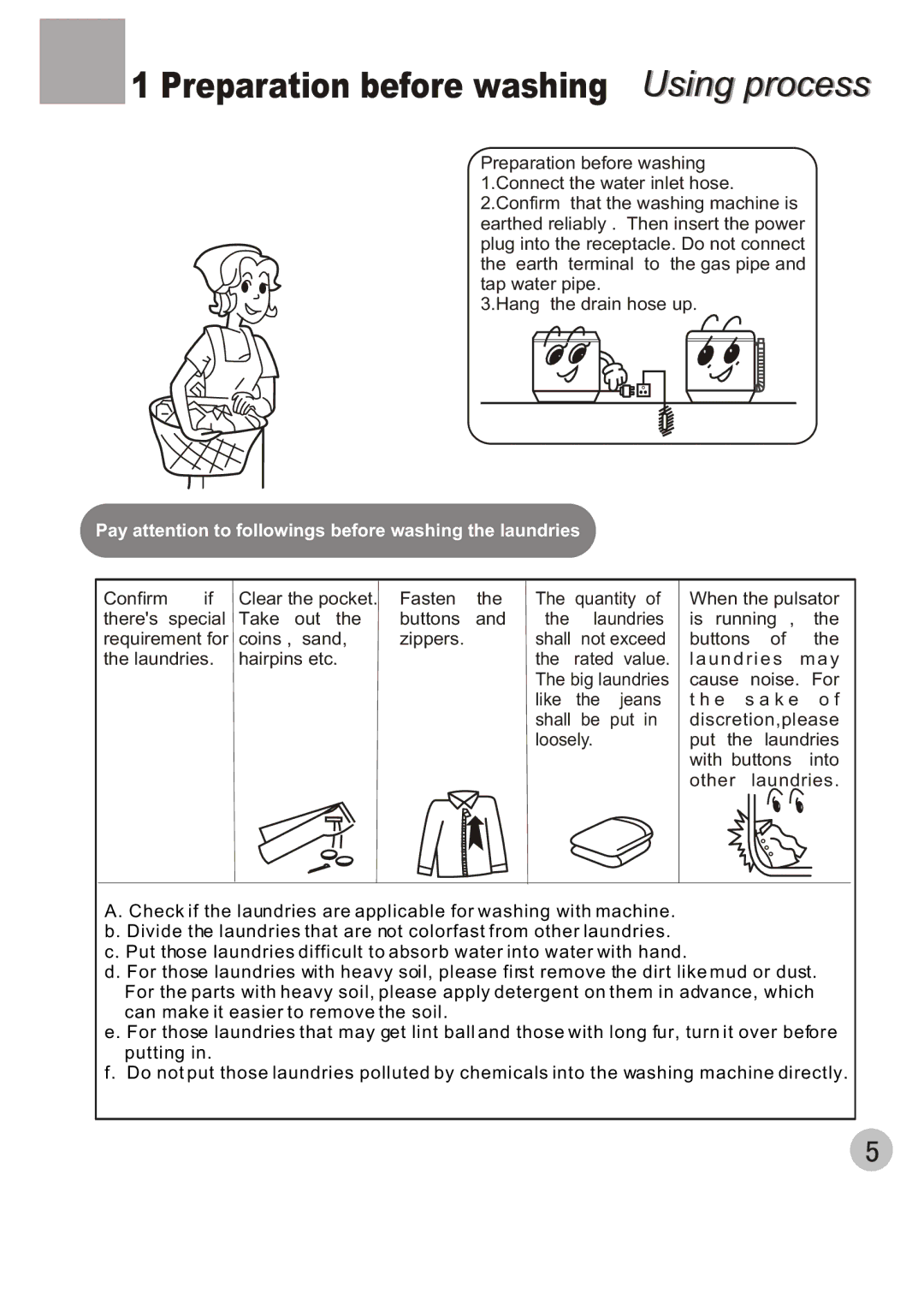 Haier XPB40-32 user manual Preparation before washing Using process 