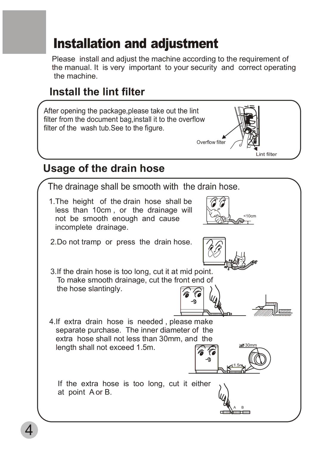 Haier XPB50-ASP user manual Installation and adjustment, Install the lint filter 