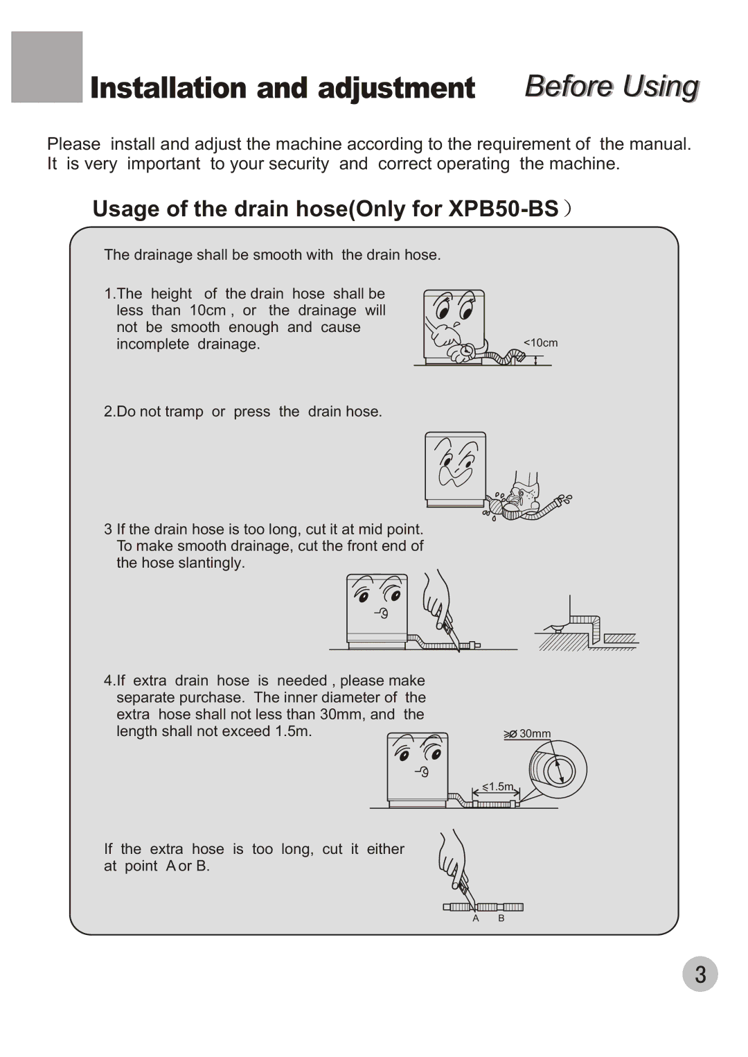 Haier XPB50-AS, XPB50-BS user manual Installation and adjustment 