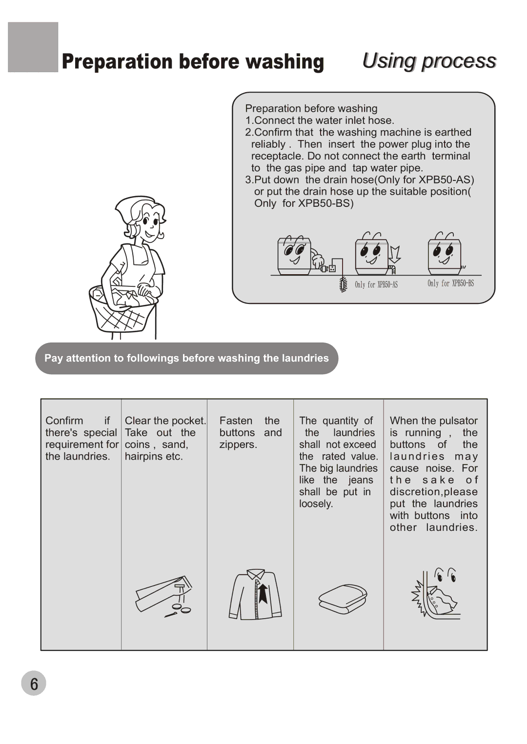 Haier XPB50-BS, XPB50-AS user manual Using process 