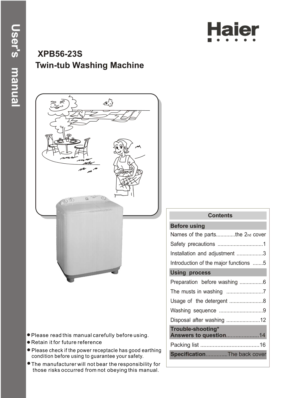 Haier user manual XPB56-23S Twin-tub Washing Machine 