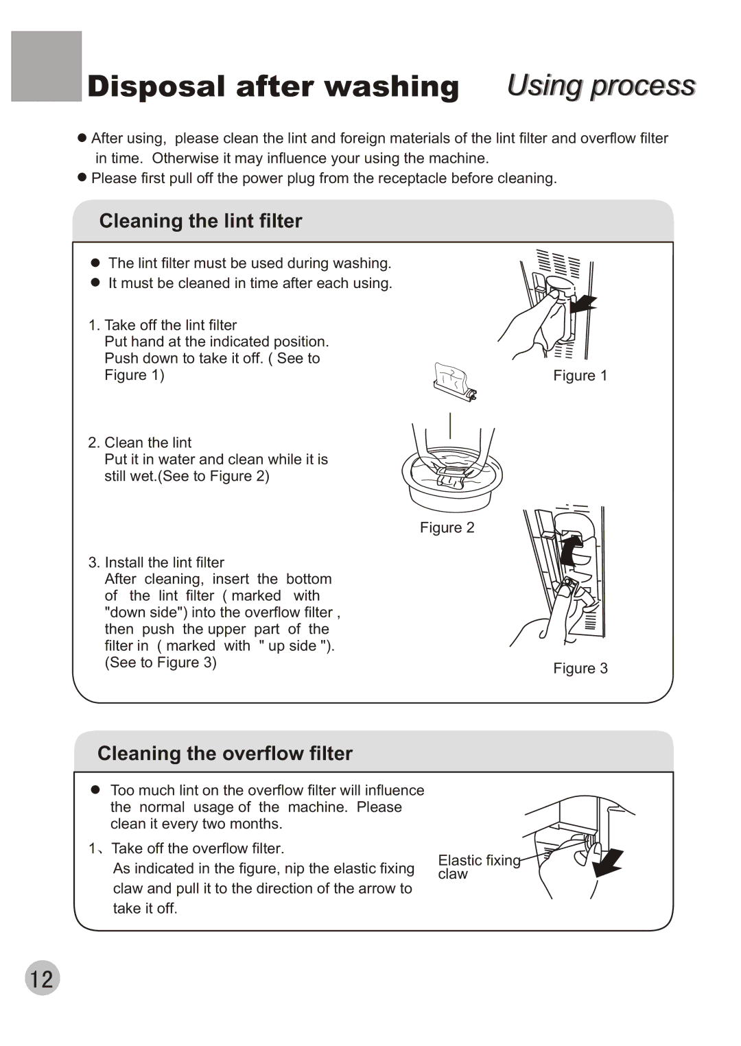 Haier XPB56-23S user manual Disposal after washing Using process, Cleaning the lint filter 