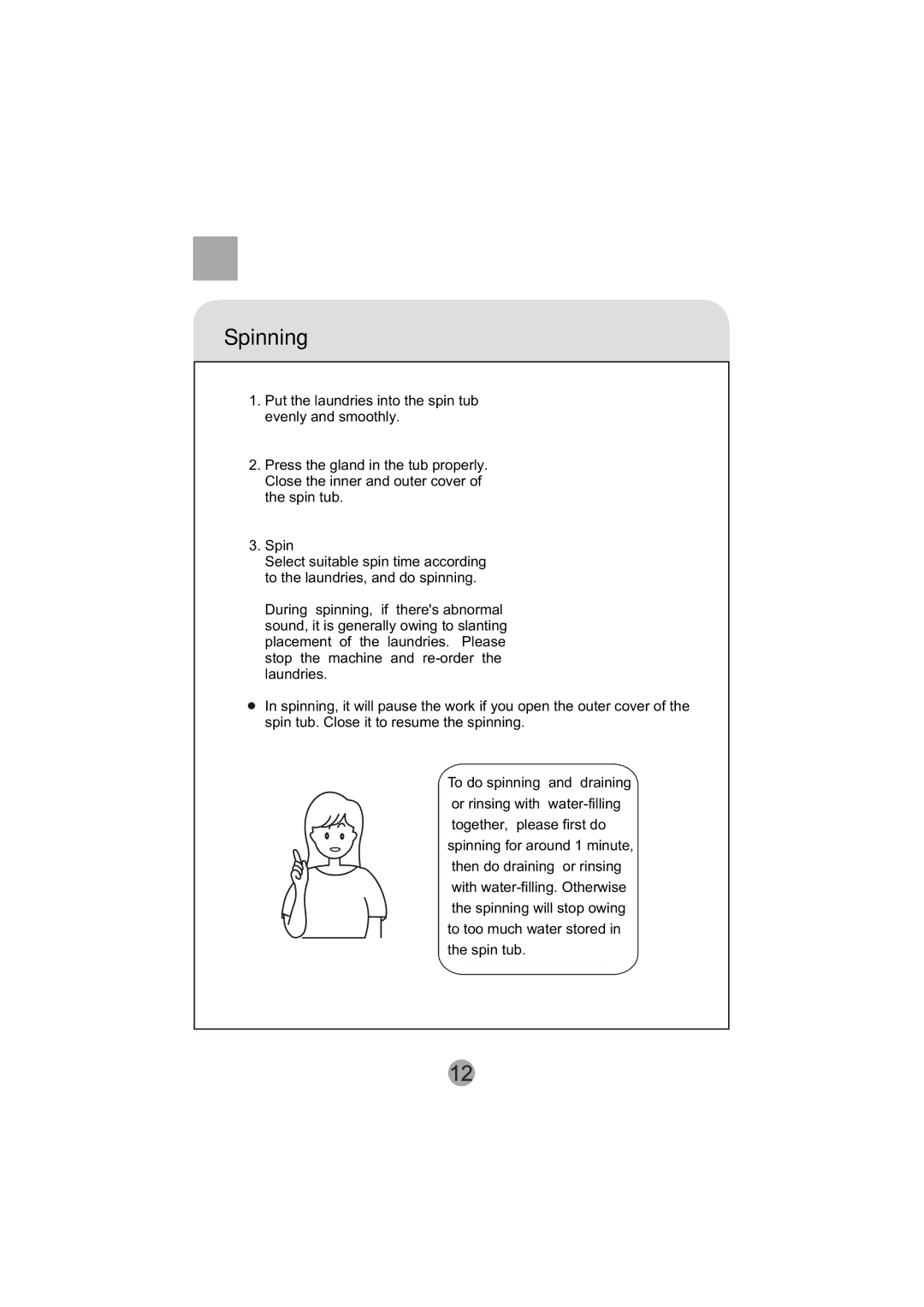 Haier XPB60-113S user manual Spinning 