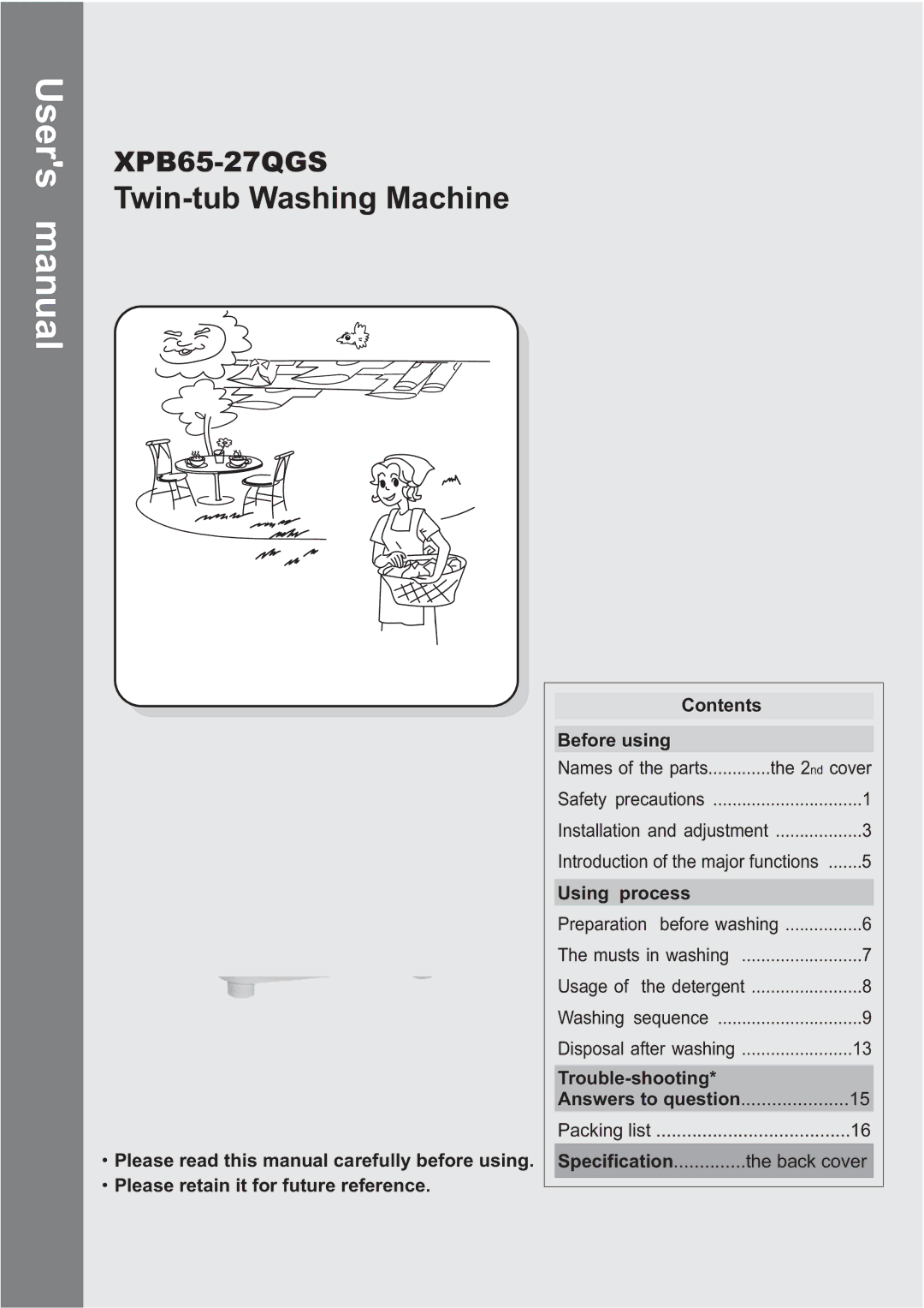 Haier XPB65-27QGS user manual Twin-tub Washing Machine 