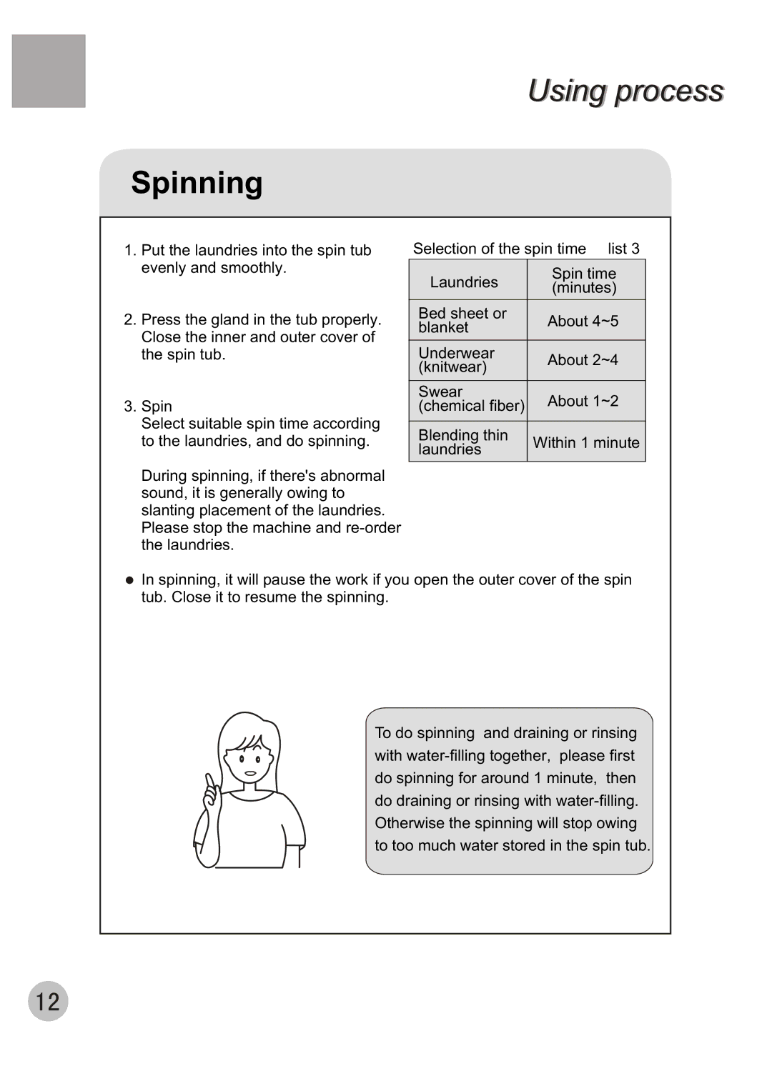 Haier XPB65-27QGS user manual Spinning 