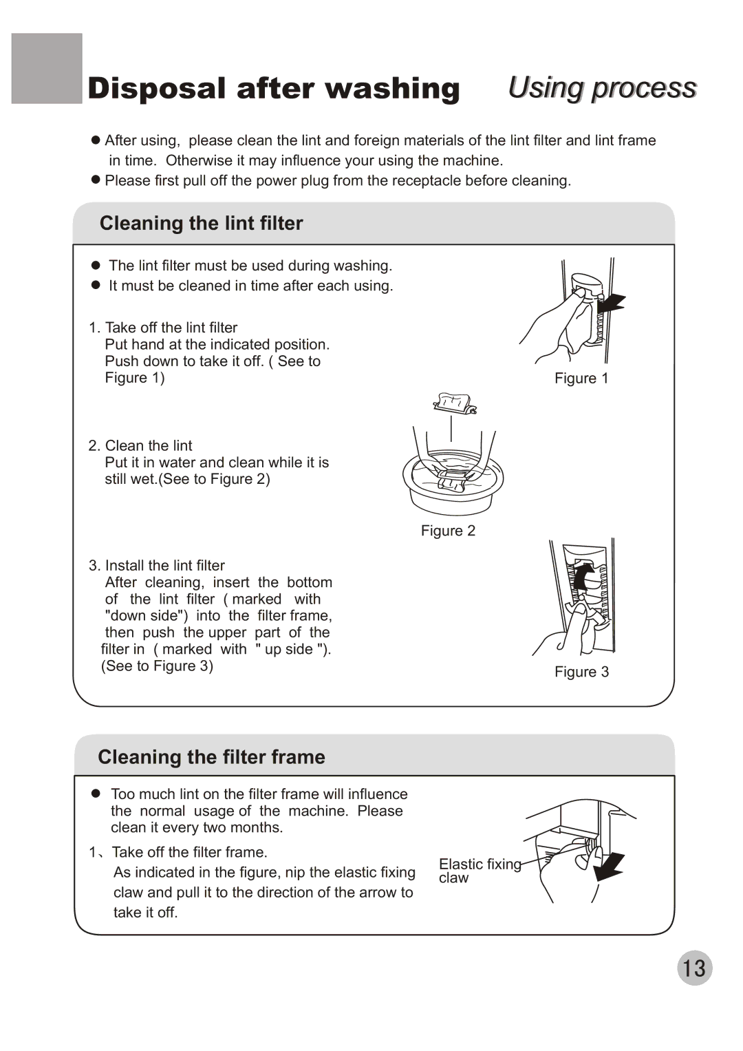 Haier XPB65-27QGS user manual Disposal after washing Using process, Cleaning the lint filter 