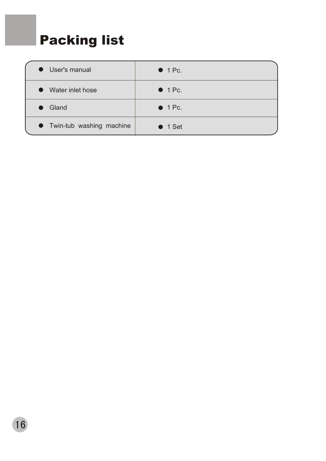 Haier XPB65-27QGS user manual Packing list 