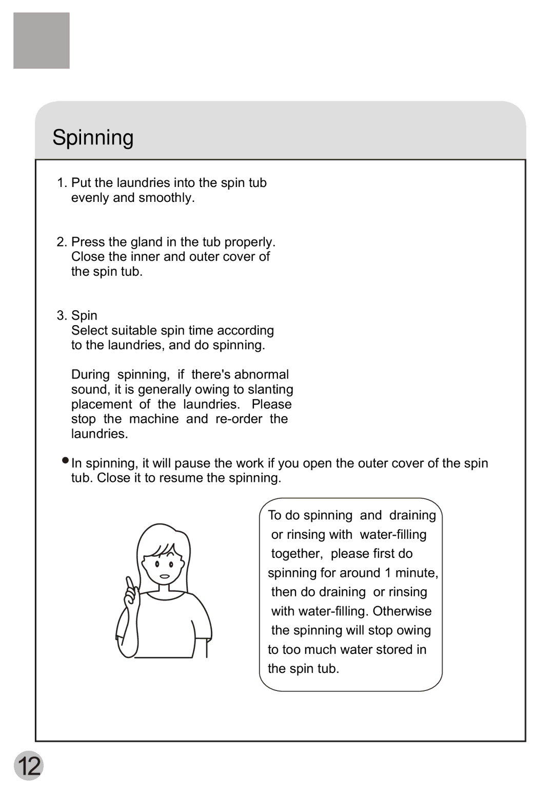 Haier XPB70-112S, XPB70-111S user manual Spinning 