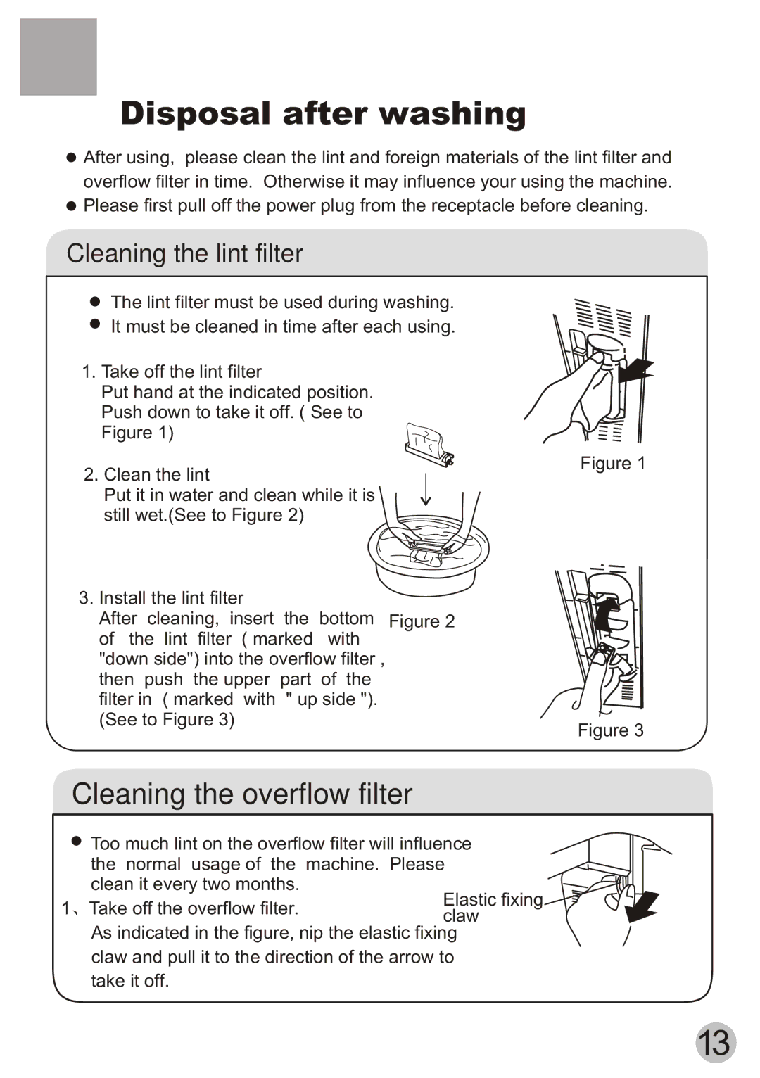 Haier XPB70-111S, XPB70-112S user manual Disposal after washing, Cleaning the lint filter 