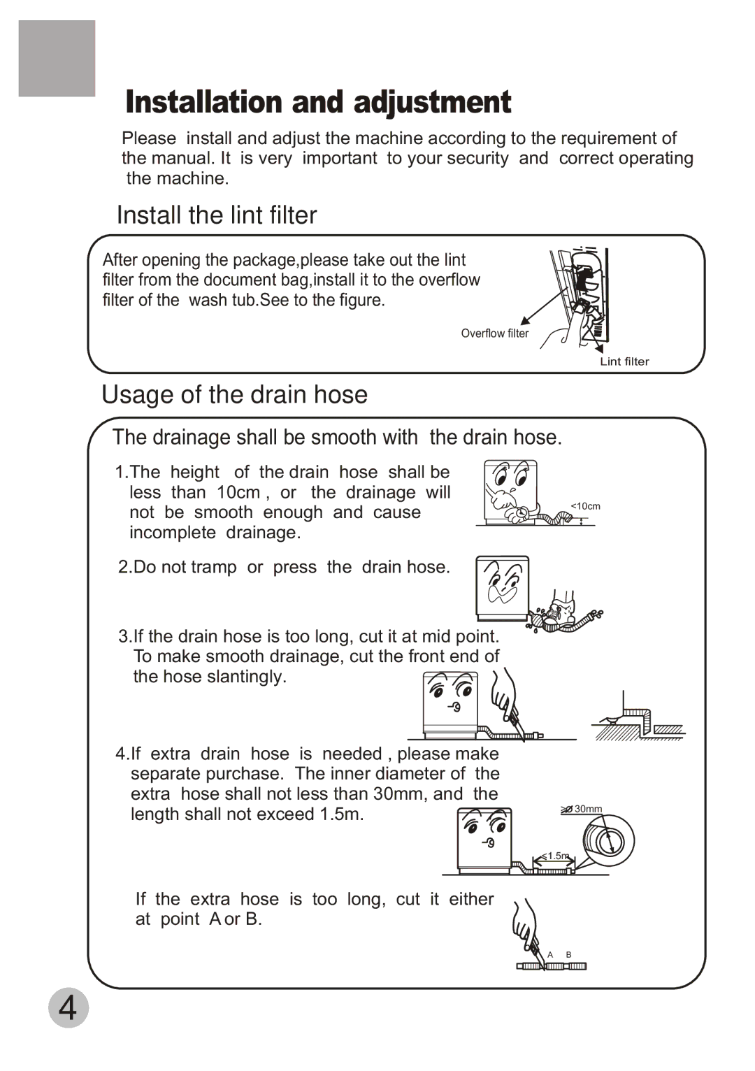 Haier XPB70-112S, XPB70-111S user manual Installation and adjustment, Install the lint filter 