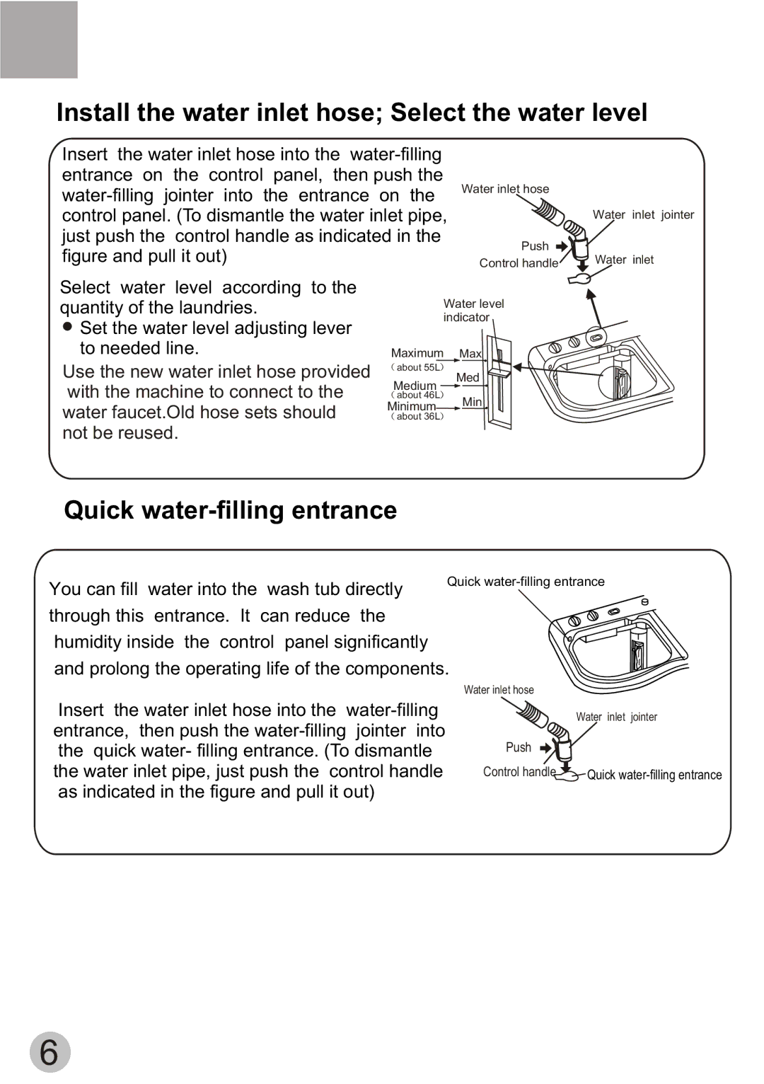 Haier XPB70-112S, XPB70-111S user manual Install the water inlet hose Select the water level 