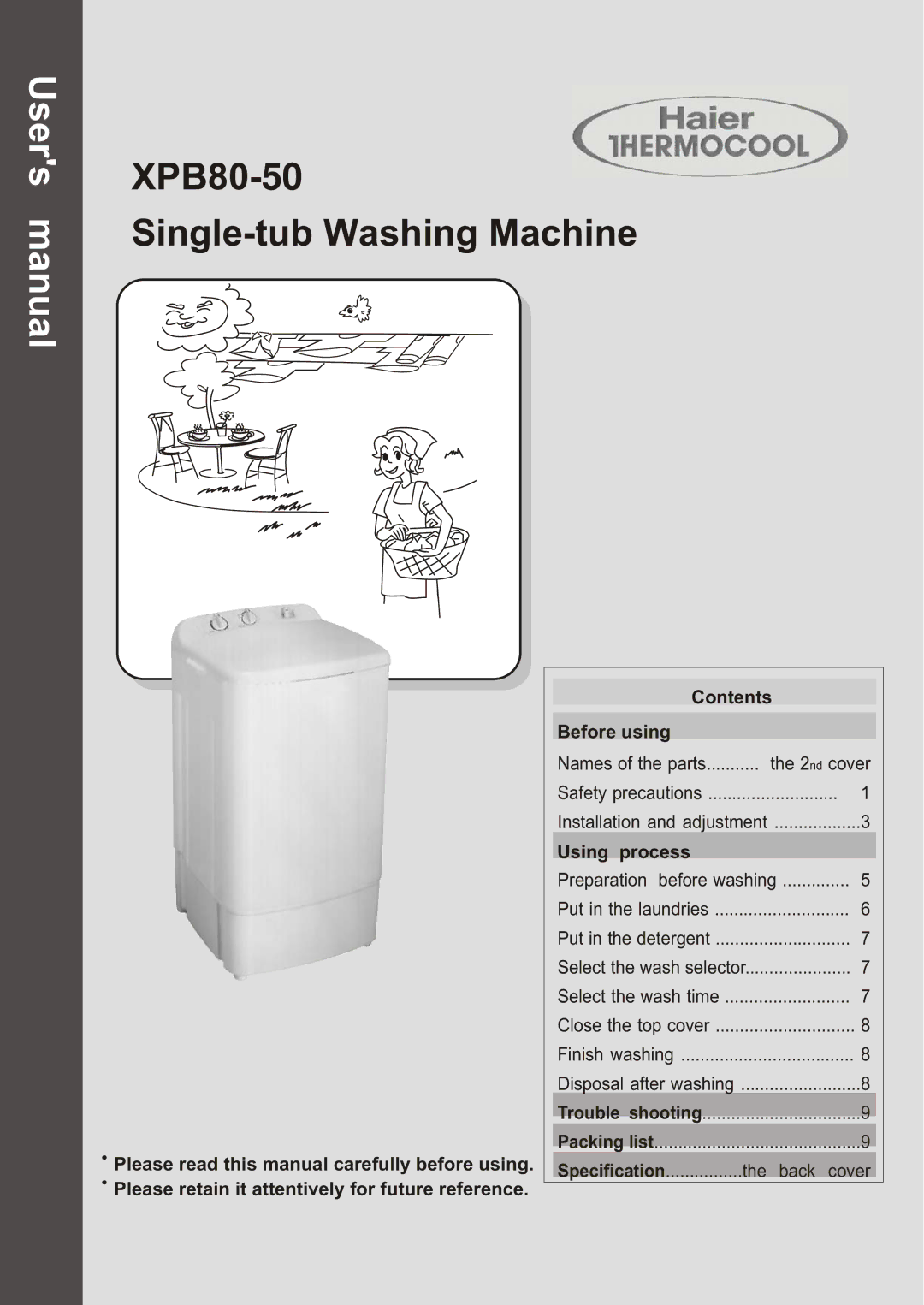 Haier user manual XPB80-50 Single-tub Washing Machine, Using process 