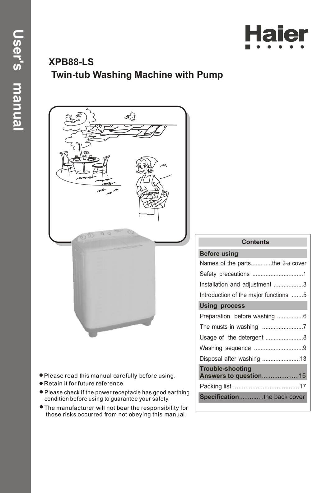 Haier XPB88-LS user manual 