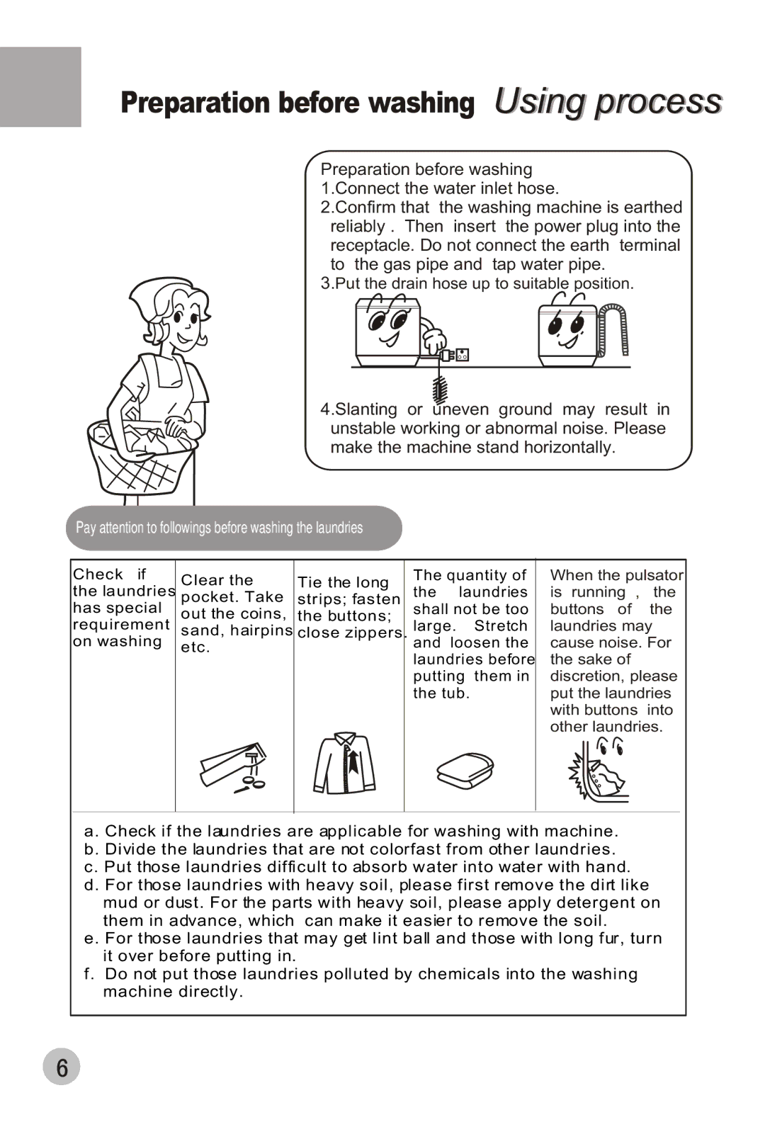 Haier XPB88-LS user manual Preparation before washing Using process 