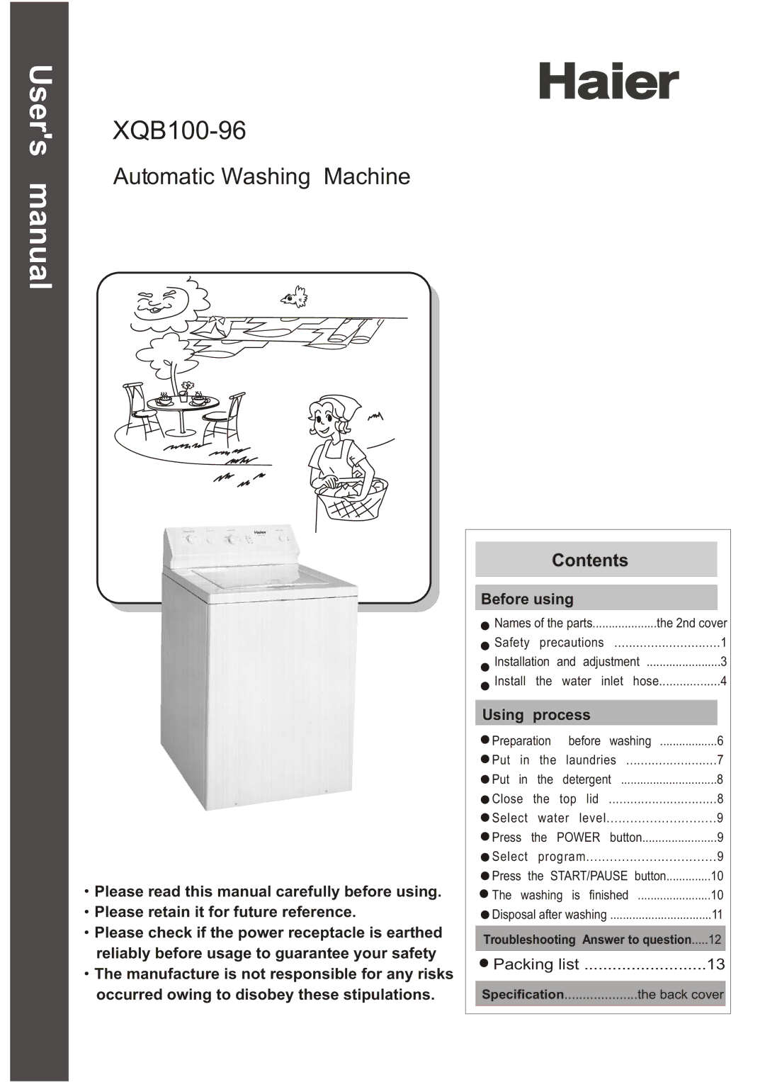 Haier XQB100-96 user manual 