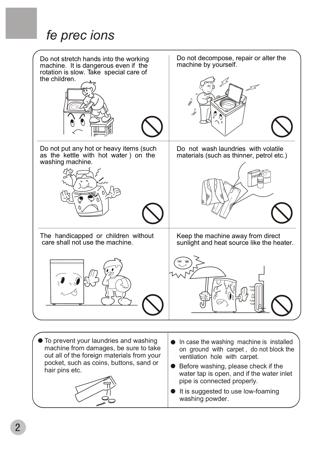 Haier XQB100-96 user manual Safety precautions 