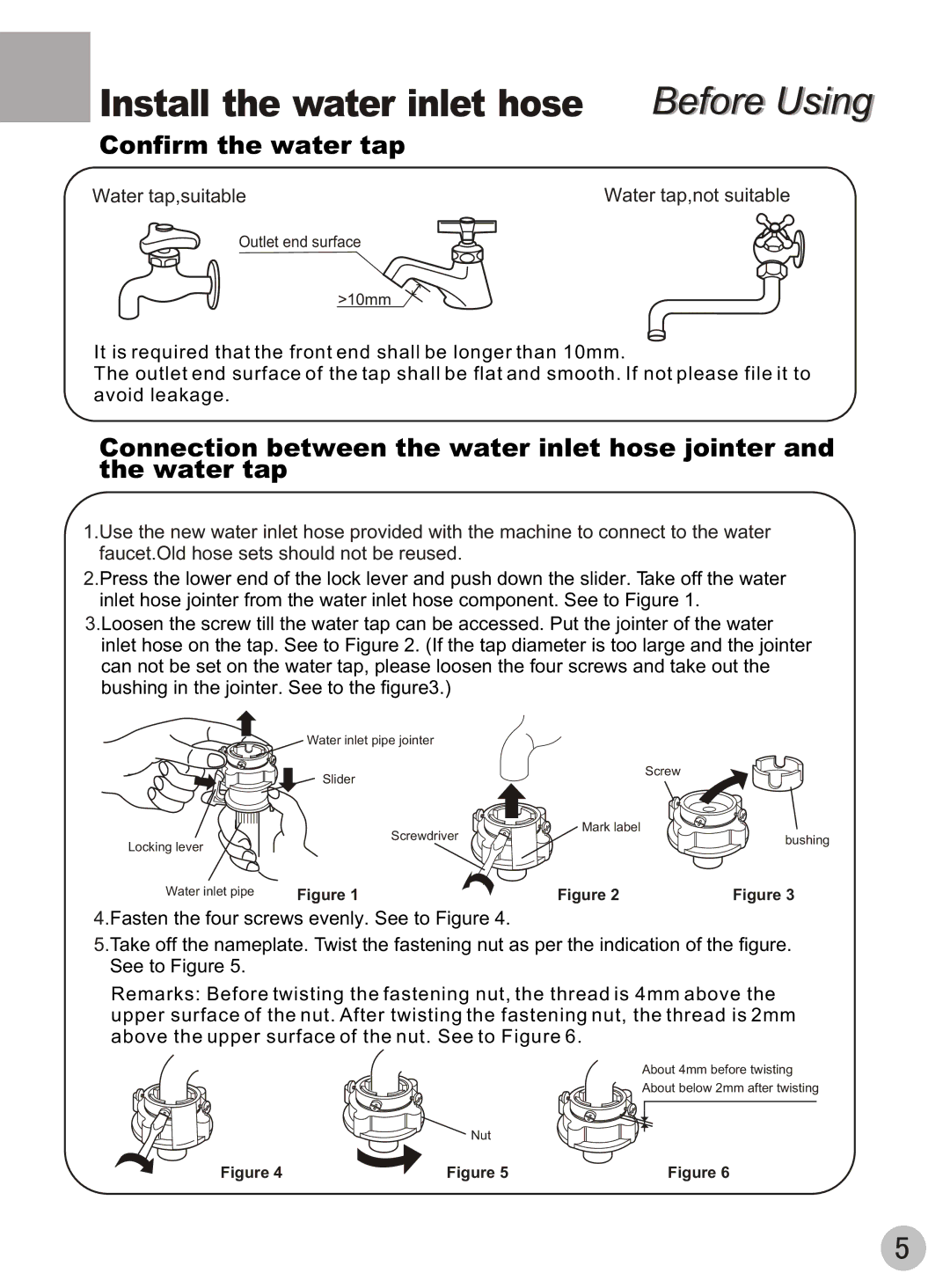 Haier XQB42-62 user manual Install the water inlet hose 