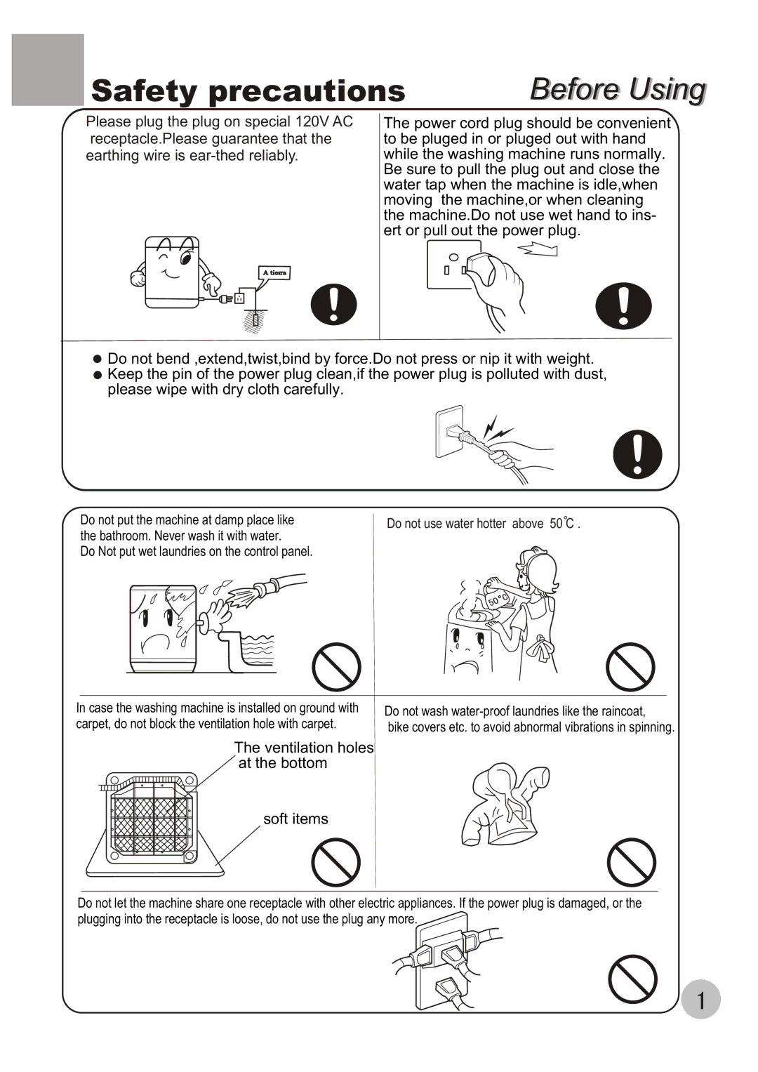 Haier XQB50-10A user manual Safety precautions, Do not use water hotter above 50 C 