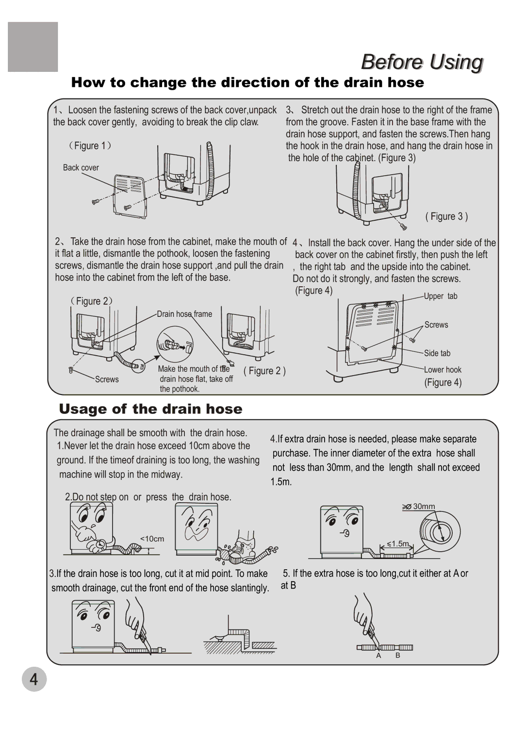 Haier XQB50-20 user manual How to change the direction of the drain hose, Usage of the drain hose 