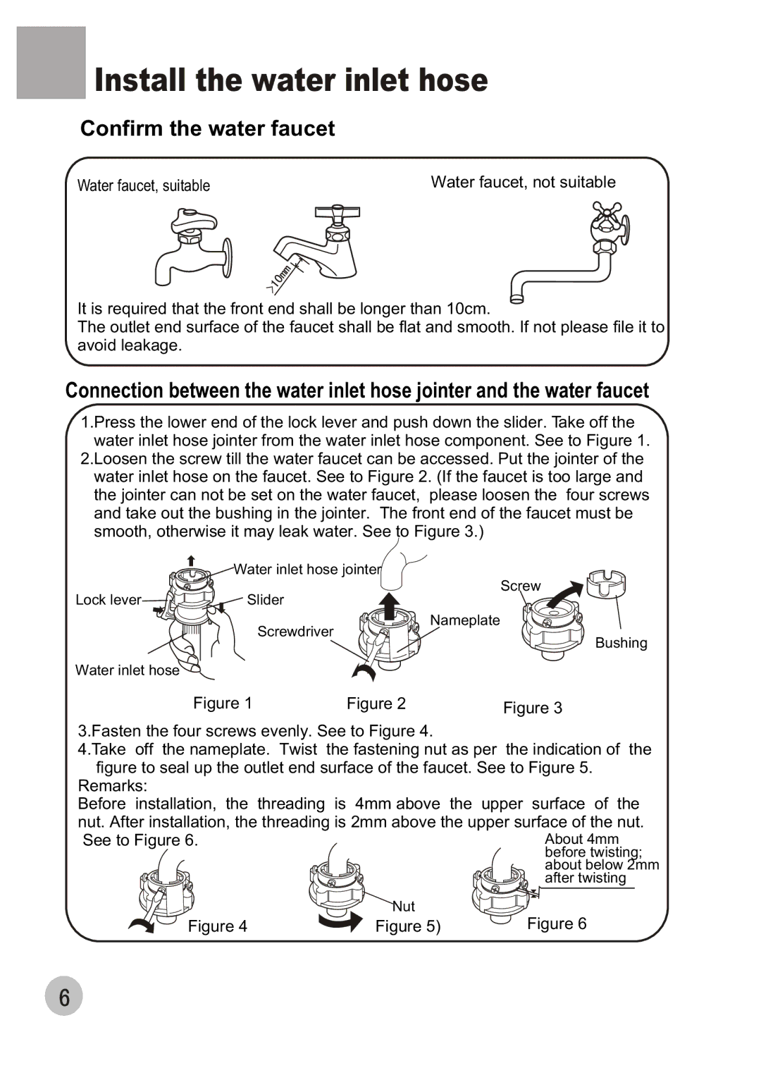 Haier XQB50-68 user manual Install the water inlet hose, Confirm the water faucet 