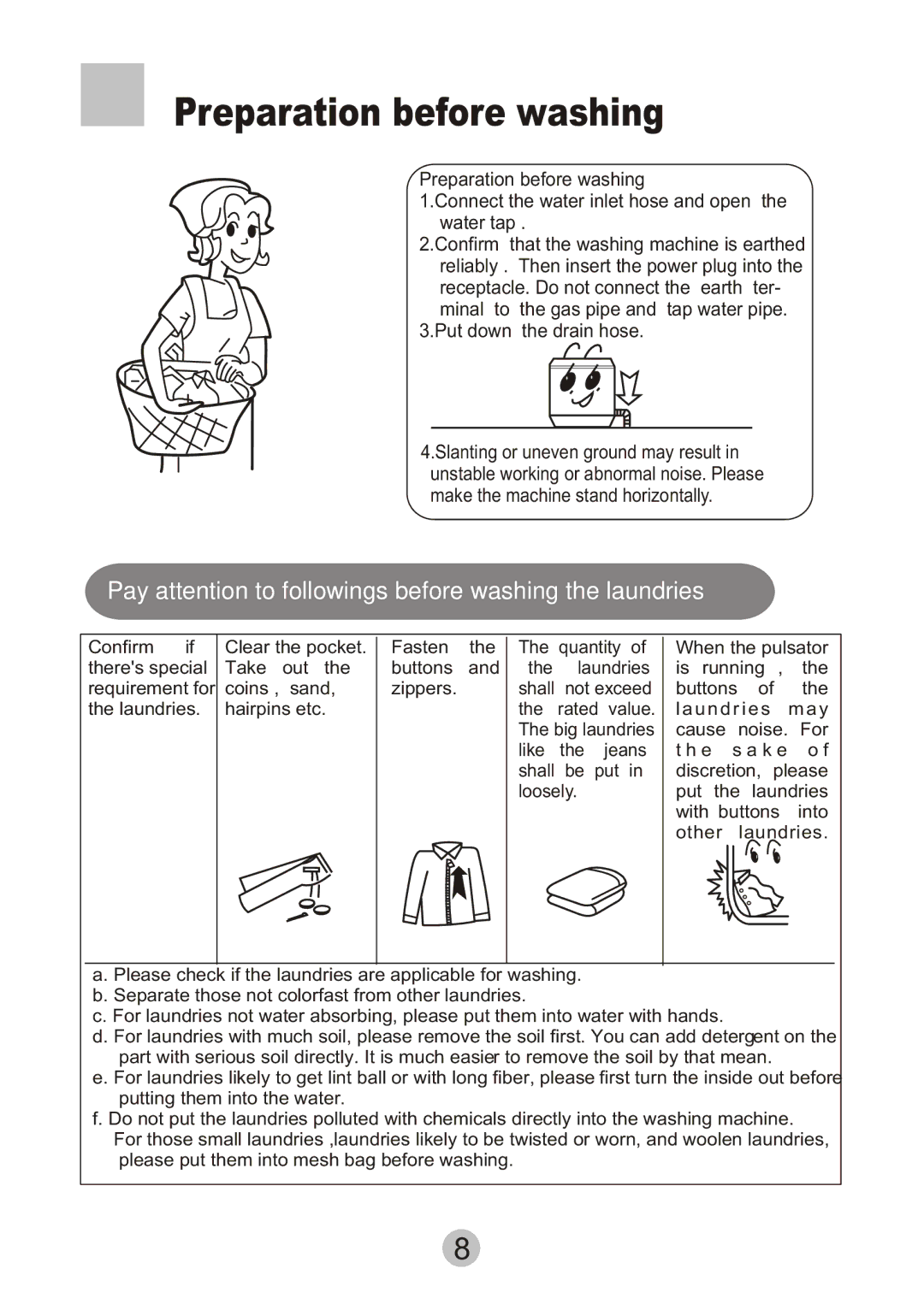 Haier XQB55-10 user manual Preparation before washing, Put down the drain hose 