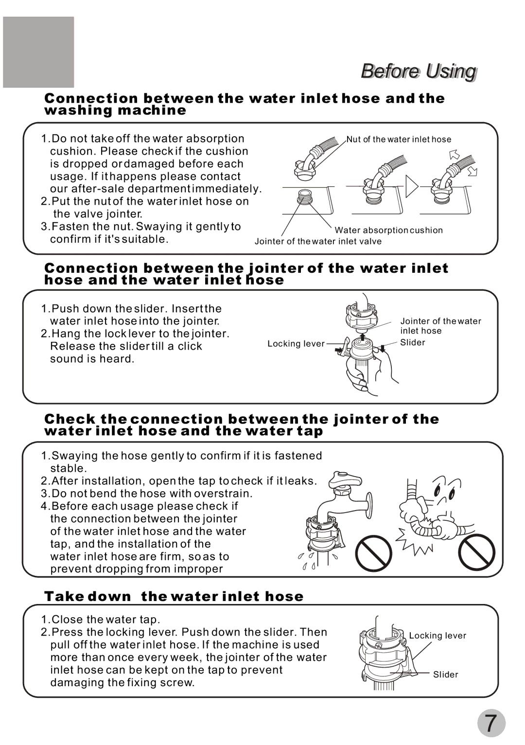 Haier XQB55-10H user manual Take down the water inlet hose 