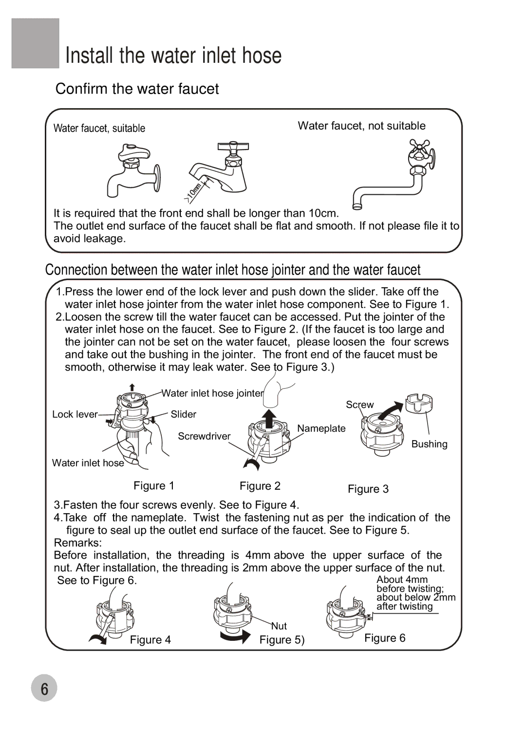 Haier XQB60-68 user manual Install the water inlet hose, Confirm the water faucet 