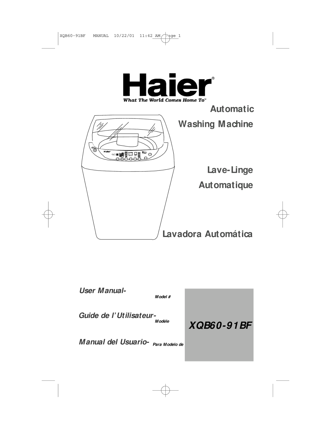 Haier XQB60-91BF user manual 