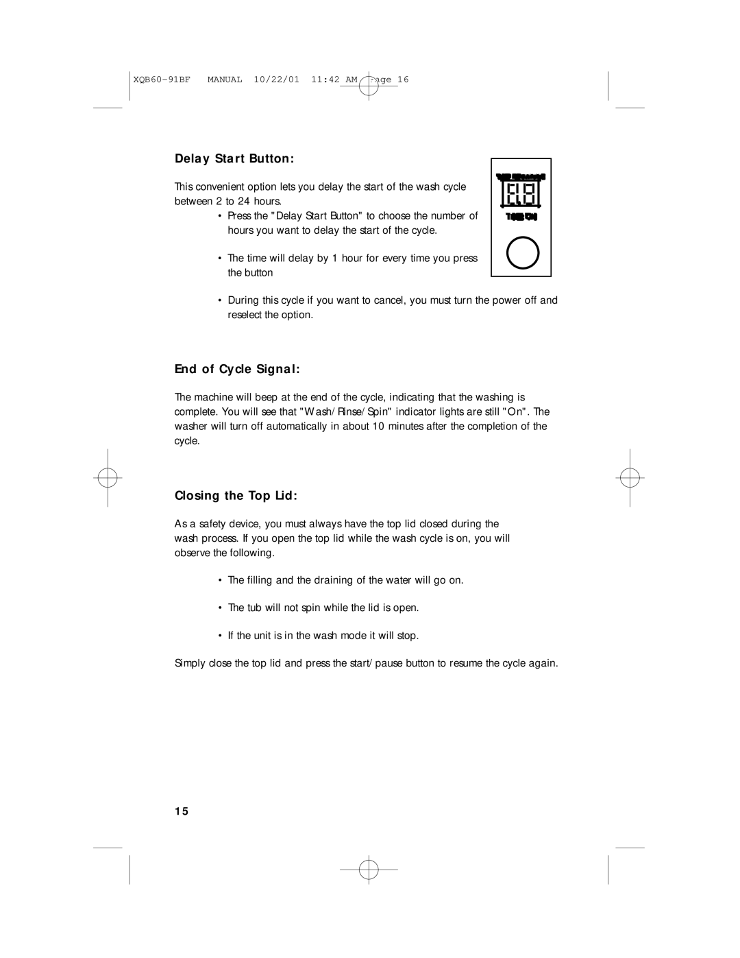 Haier XQB60-91BF user manual End of Cycle Signal, Closing the Top Lid 