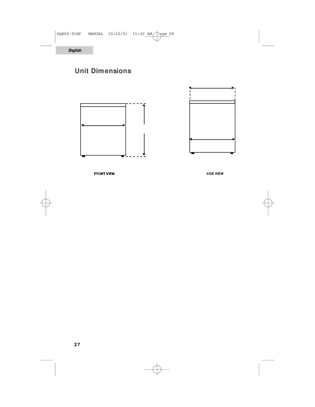 Haier XQB60-91BF user manual Unit Dimensions 