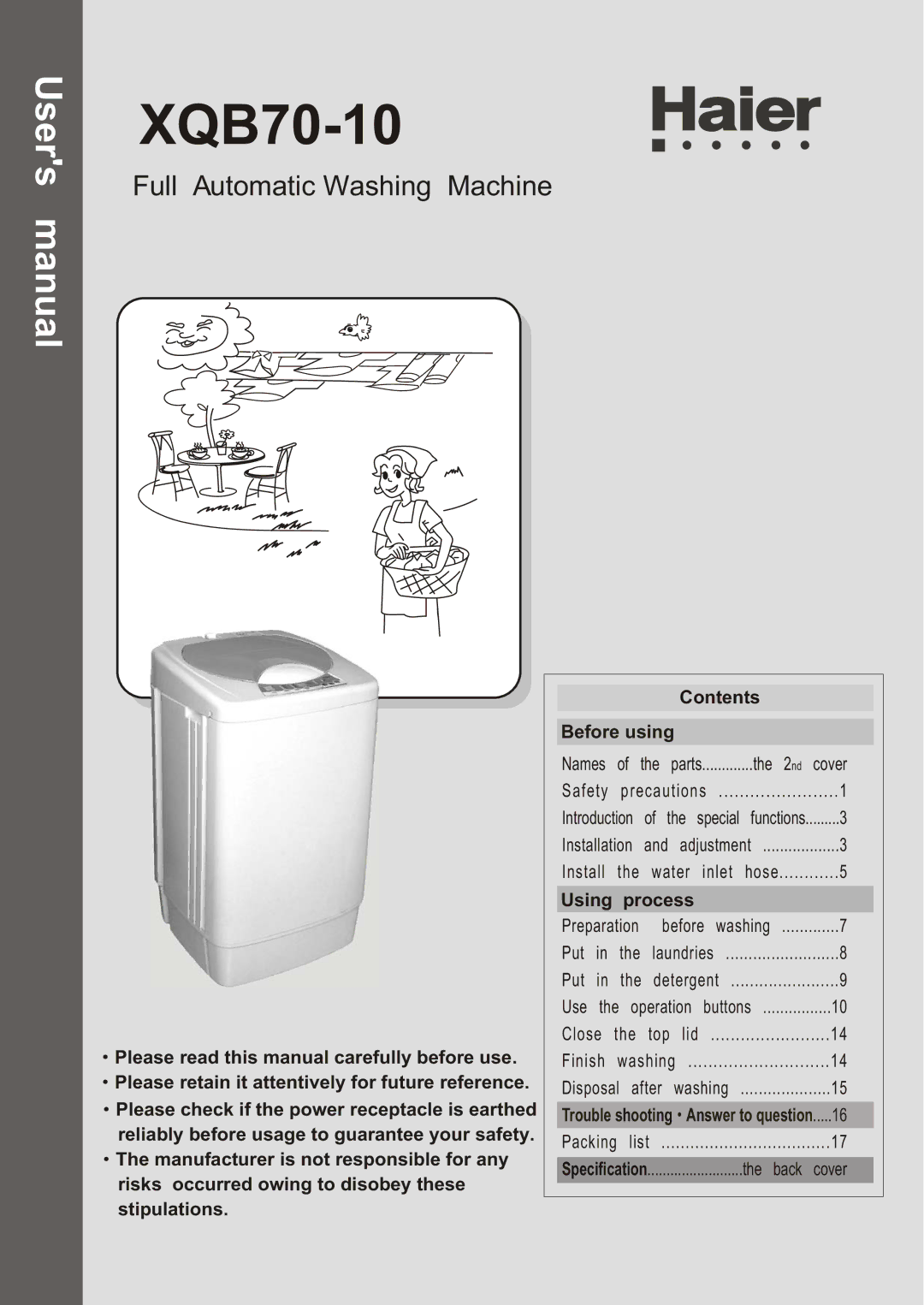 Haier XQB70-10 user manual 