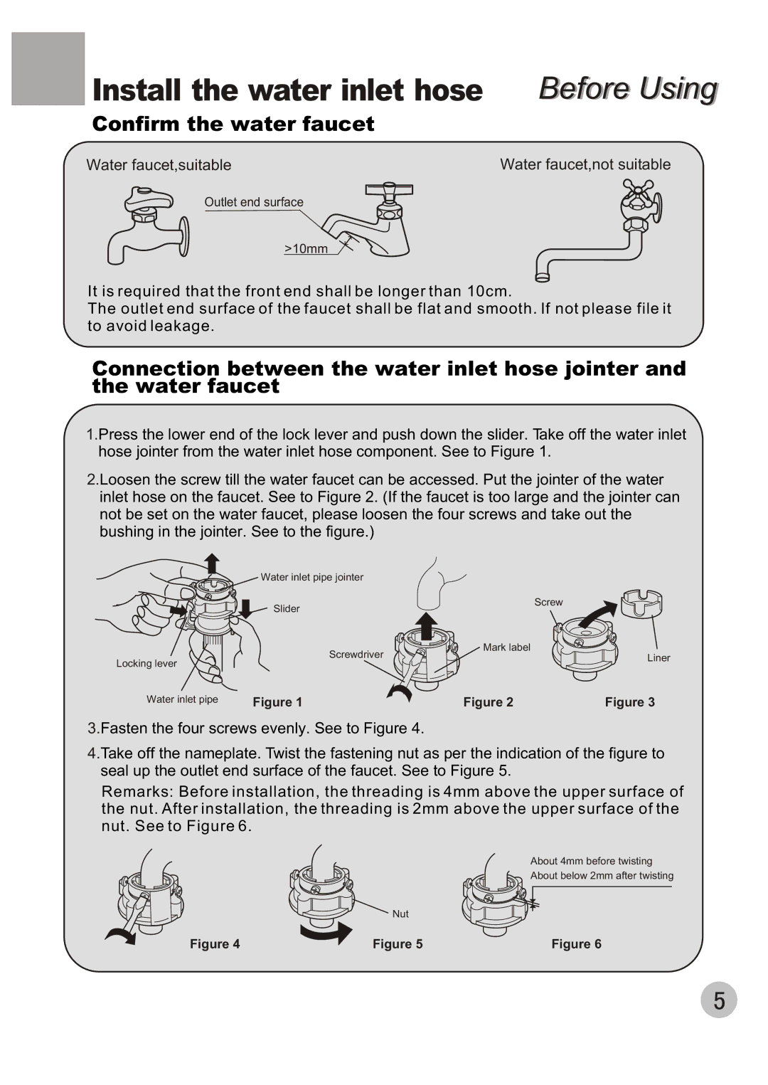 Haier XQBM30-22 user manual Confirm the water faucet, Water faucet,suitable Water faucet,not suitable 