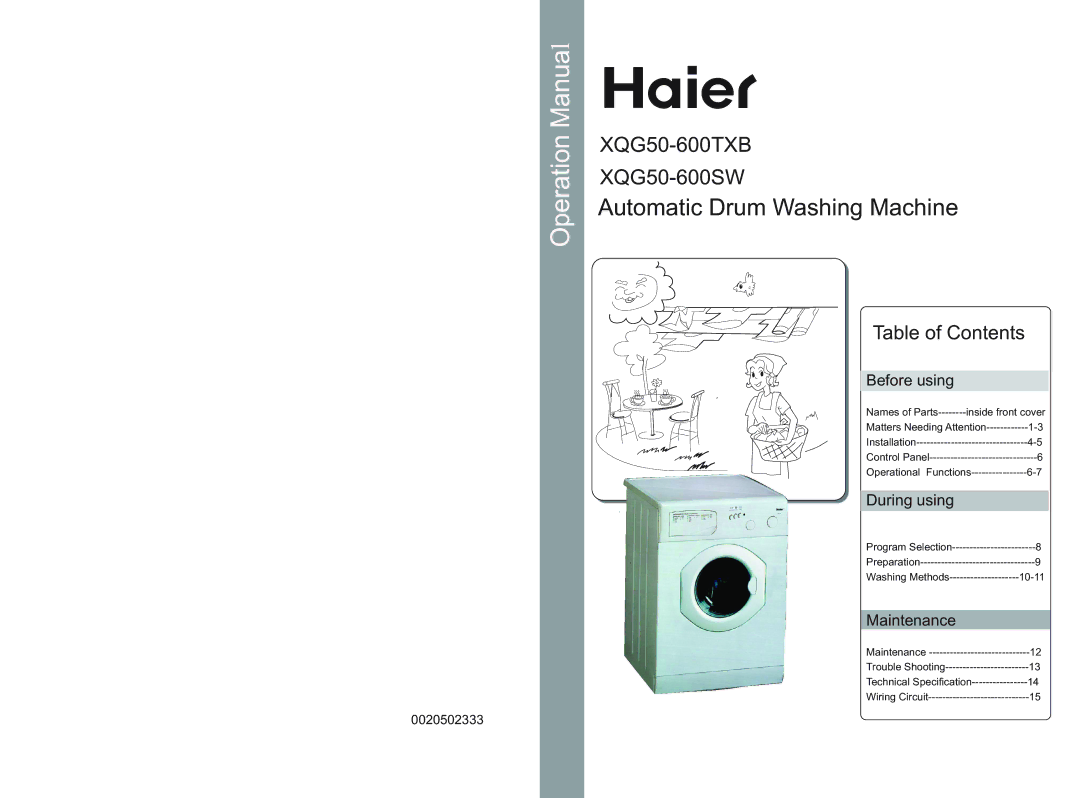 Haier XQG50-600TXB, XQG50-600SW operation manual Automatic Drum Washing Machine 