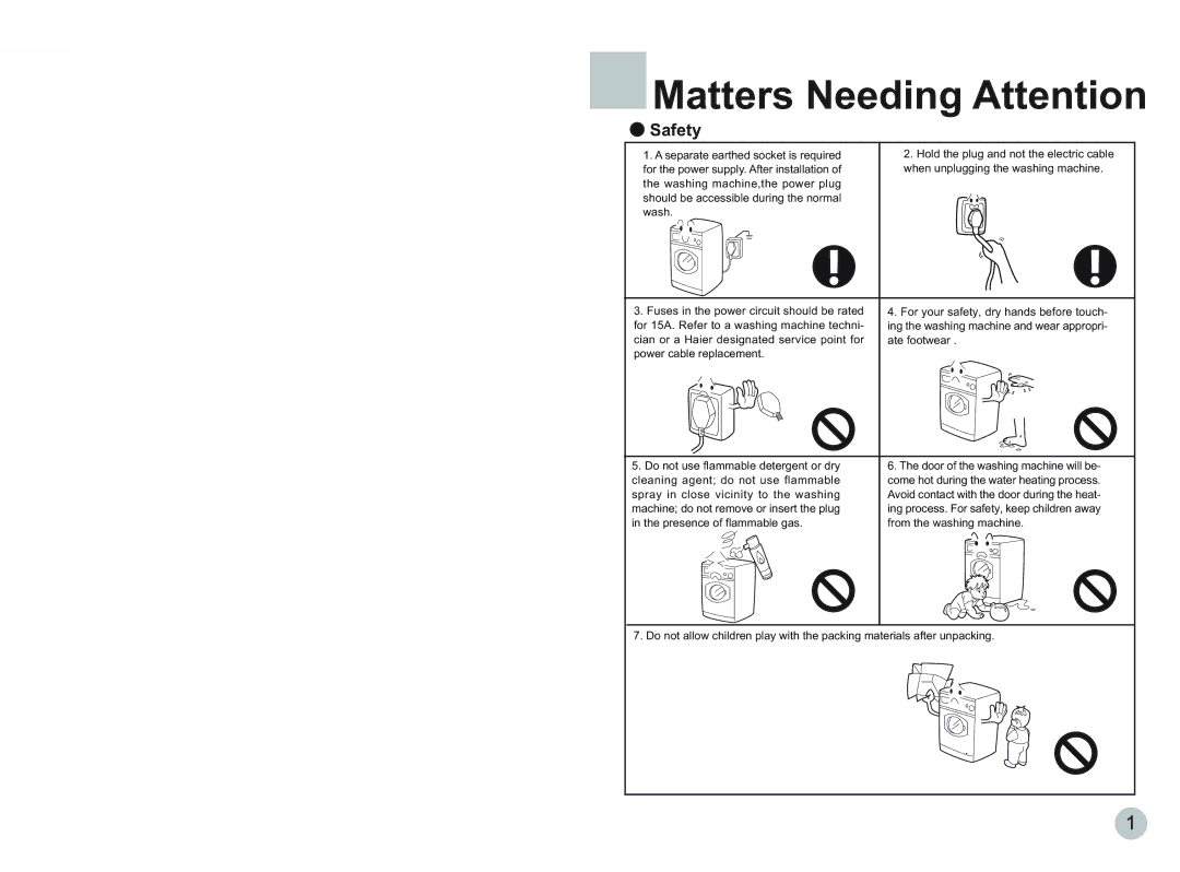 Haier XQG50-600TXB, XQG50-600SW operation manual Matters Needing Attention, ===Safety 