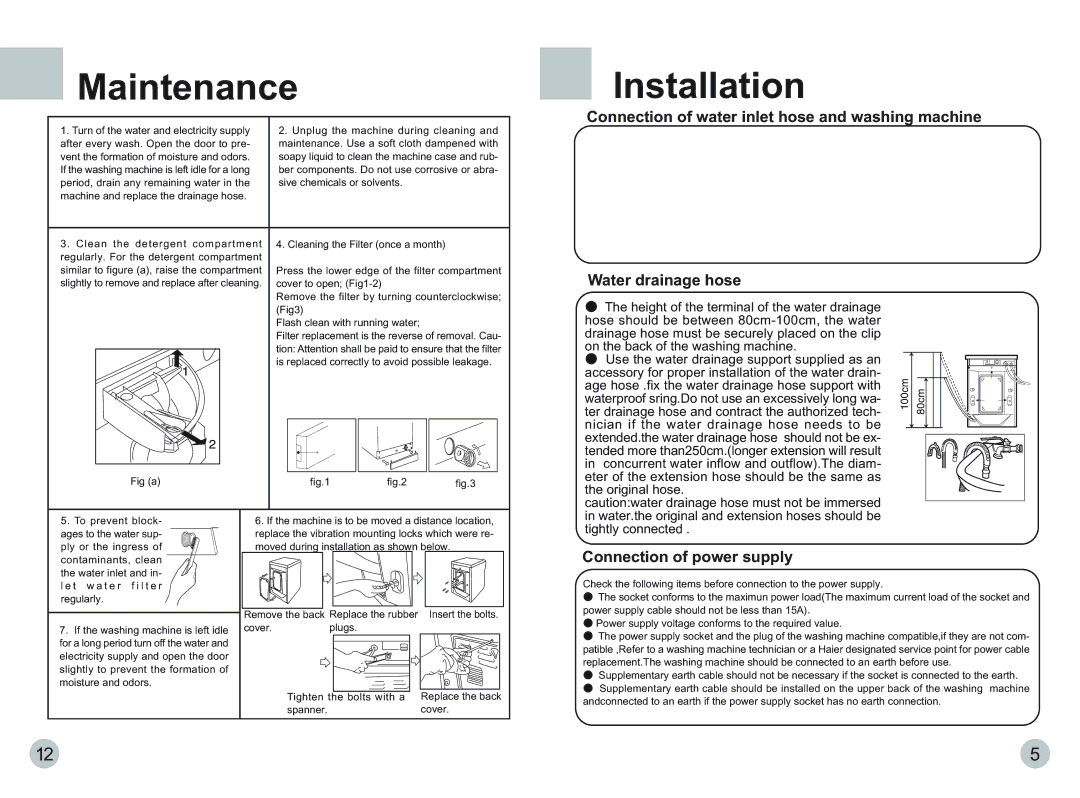 Haier XQG50-600TXB, XQG50-600SW Maintenance Installation, Connection of water inlet hose and washing machine 