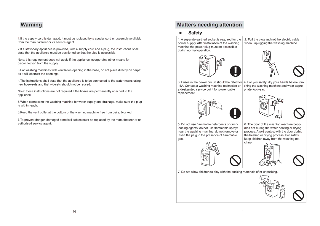 Haier XQG50-S1016 operation manual Matters needing attention 