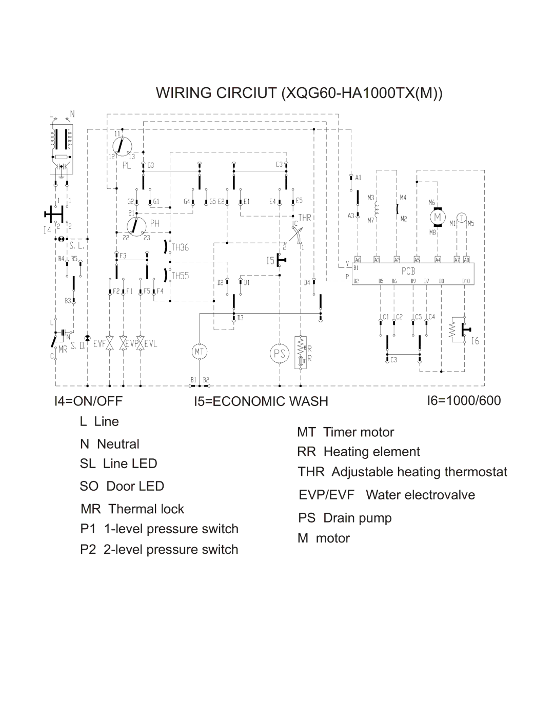 Haier XQG60-HA800TX(M), XQG60-HA1000TX(M) manual Wiring Circiut XQG60-HA1000TXM 