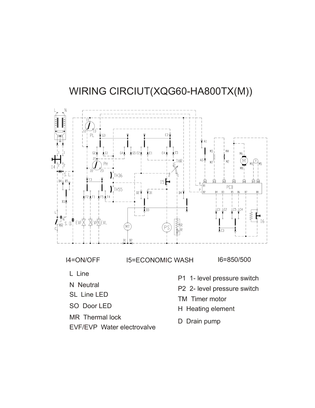 Haier XQG60-HA800TX(M), XQG60-HA1000TX(M) manual Wiring CIRCIUTXQG60-HA800TXM 