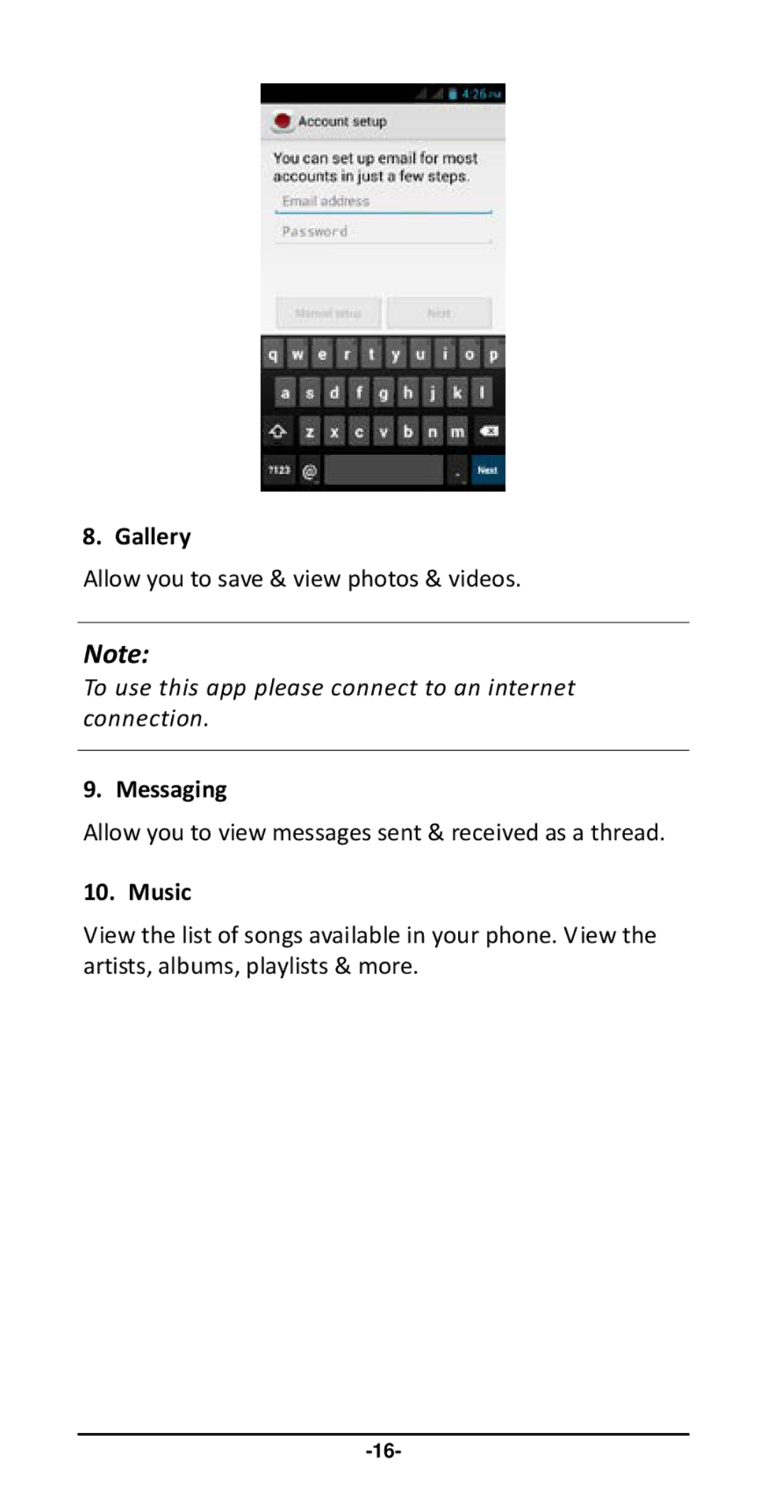 Haier Y-716 user manual Gallery, Messaging, Music 