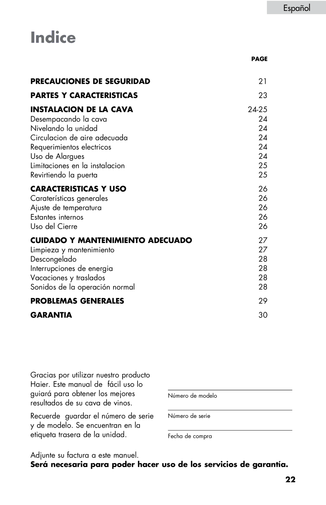 Haier ZHBCN05FVS user manual Indice 