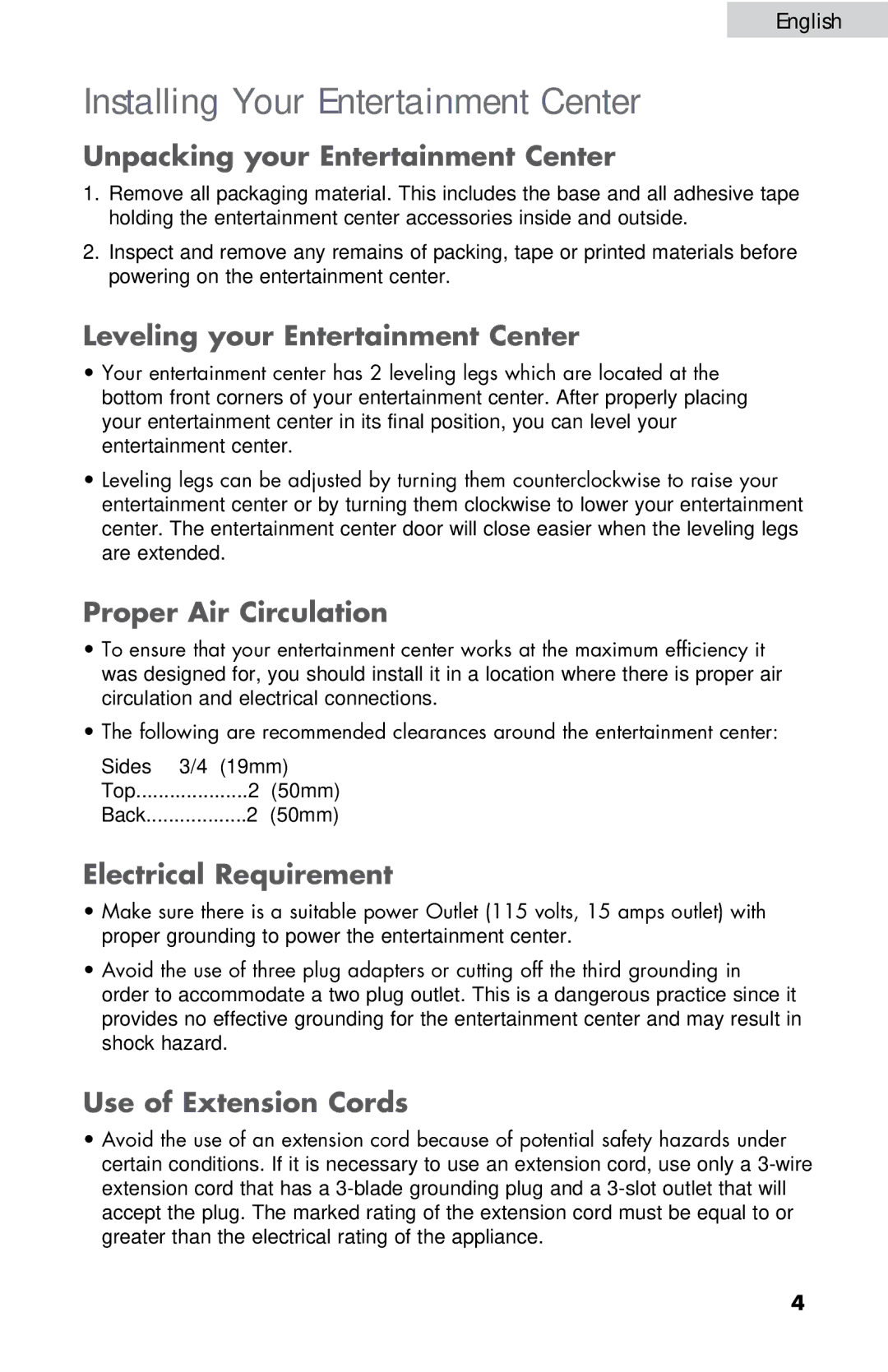 Haier ZHBCN05FVS user manual Installing Your Entertainment Center 