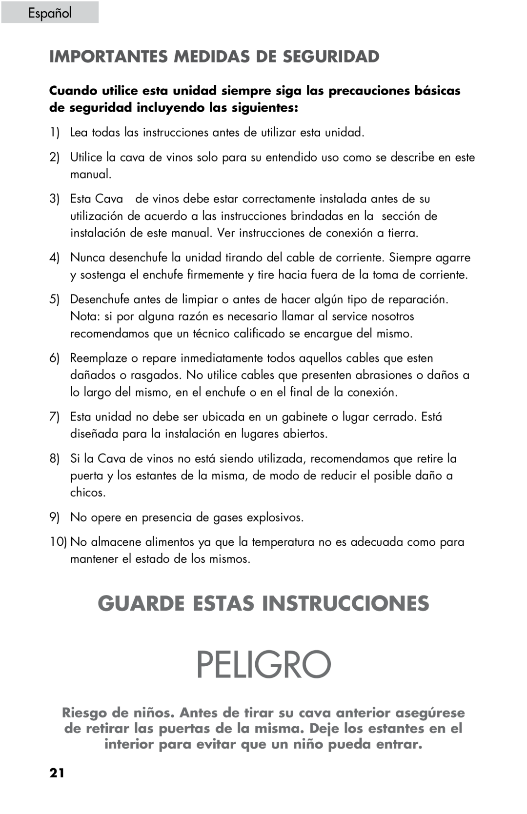 Haier ZHBCN05FVS user manual Peligro, Guarde Estas Instrucciones, Importantes Medidas De Seguridad, Español 