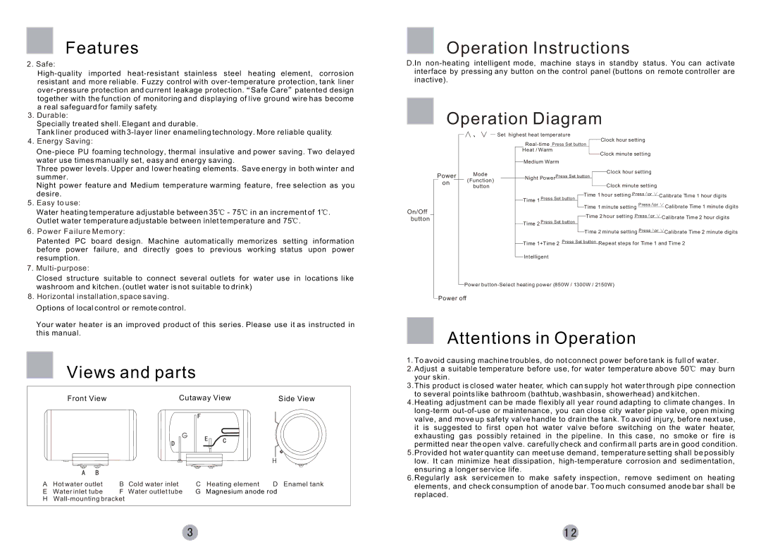 Haier FCD-HTHMG50-III(E), FCD-HTHMG60-III(E), FCD-HTHMG80-III(E), FCD-HTHMG100-III(E) user manual Operation Instructions 